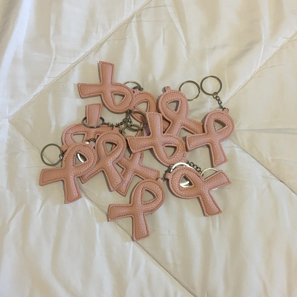 10 breast cancer ribbon keychains